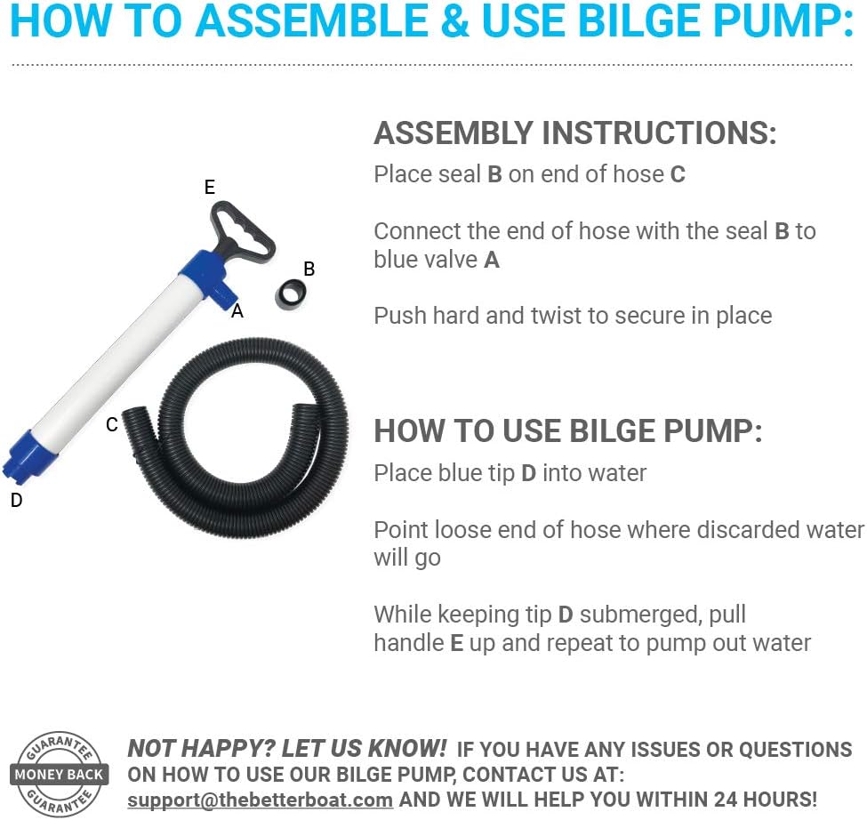 Better Boat Manual Bilge Pump - 39" Hose, Portable Handheld Water Pump for Kayaks & Dinghies, 20 GPM Suction