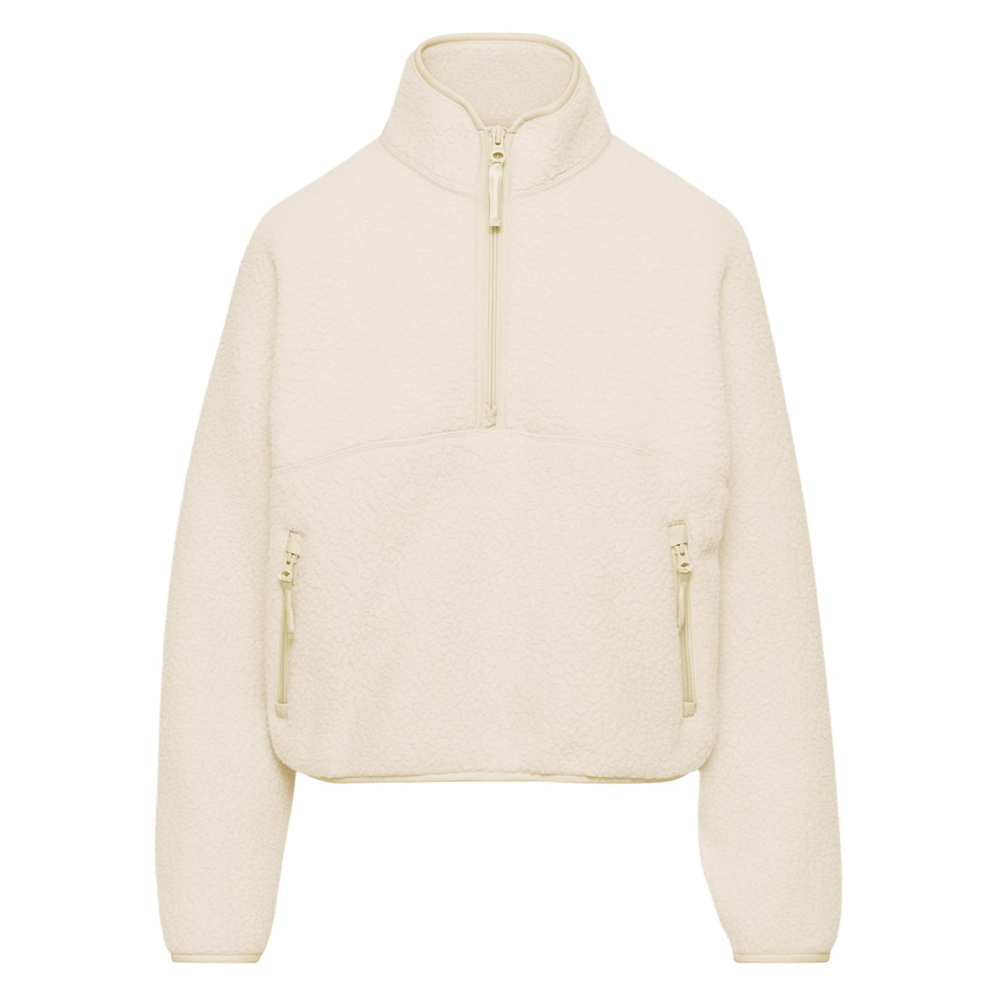 Polomitas Women Pullover Sweatshirt Sherpa Cropped Fleece Jacket Half Zip Fuzzy Clothes Trendy Fall Jackets with Pockets(Beige, M)
