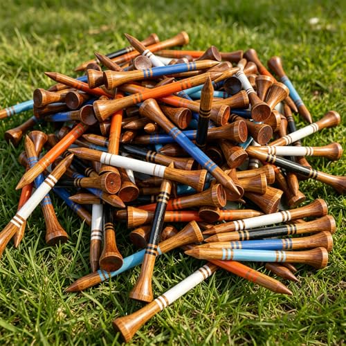 MYKUJA Wooden Golf Tees 2-3/4 Inch Pack of 100 - Durable Multicolor Practice Tees for Men & Dad