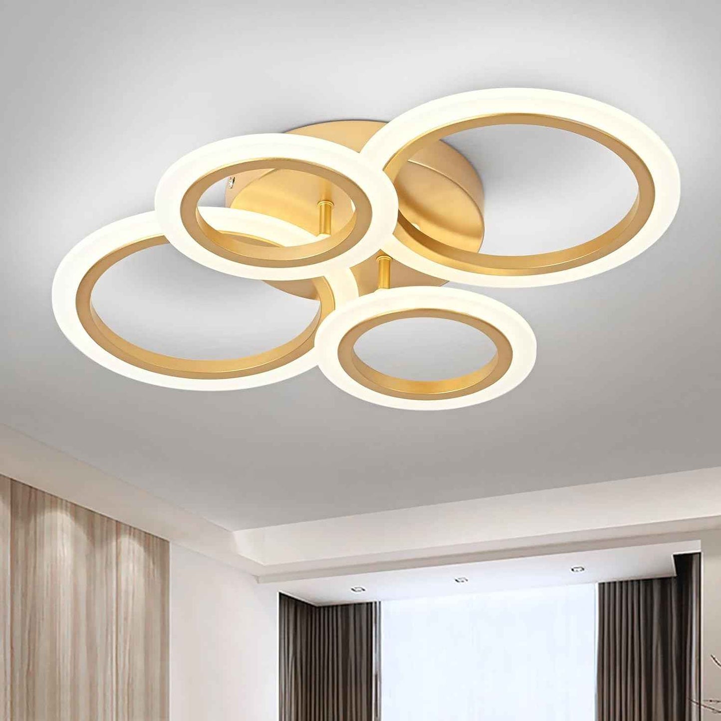 Modern LED Flush Mount Ceiling Light - 4 Rings 4000K Fixture for Kitchen & Living Room