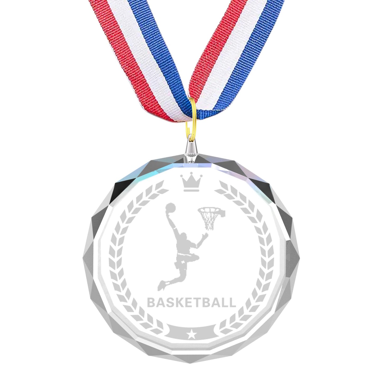 12 Pieces Crystal Award Medals Football Baseball Soccer Basketball Winner Medals, Crystal Medals with Neck Ribbons, Winner Gift Prize Award Medals for Kids Tournaments Match Sports Competition Teams