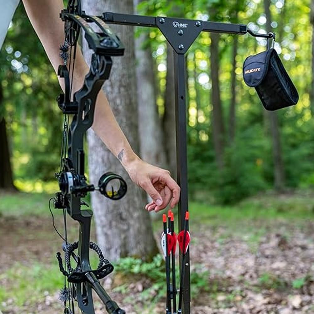 HME Reliable Stable Convenient Lightweight Durable Portable Dual-Sided Versatile Archery Hard Surface Bow Practice Hanger with Archer's Arrow Caddies Included