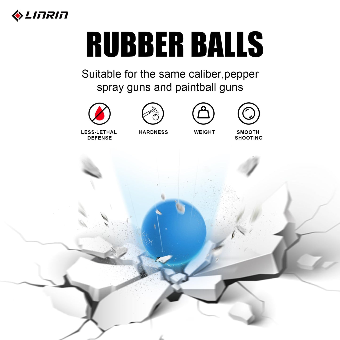LinRui 100ct .43 Cal Paintball, New Reusable Training Soft Rubber Balls for Paintball Guns .43 Caliber Self Defense Balls Ammo, .43 Rubber Balls Ammo for T4E PPQ/ TPM1/Glock17, with Goggle (Black)