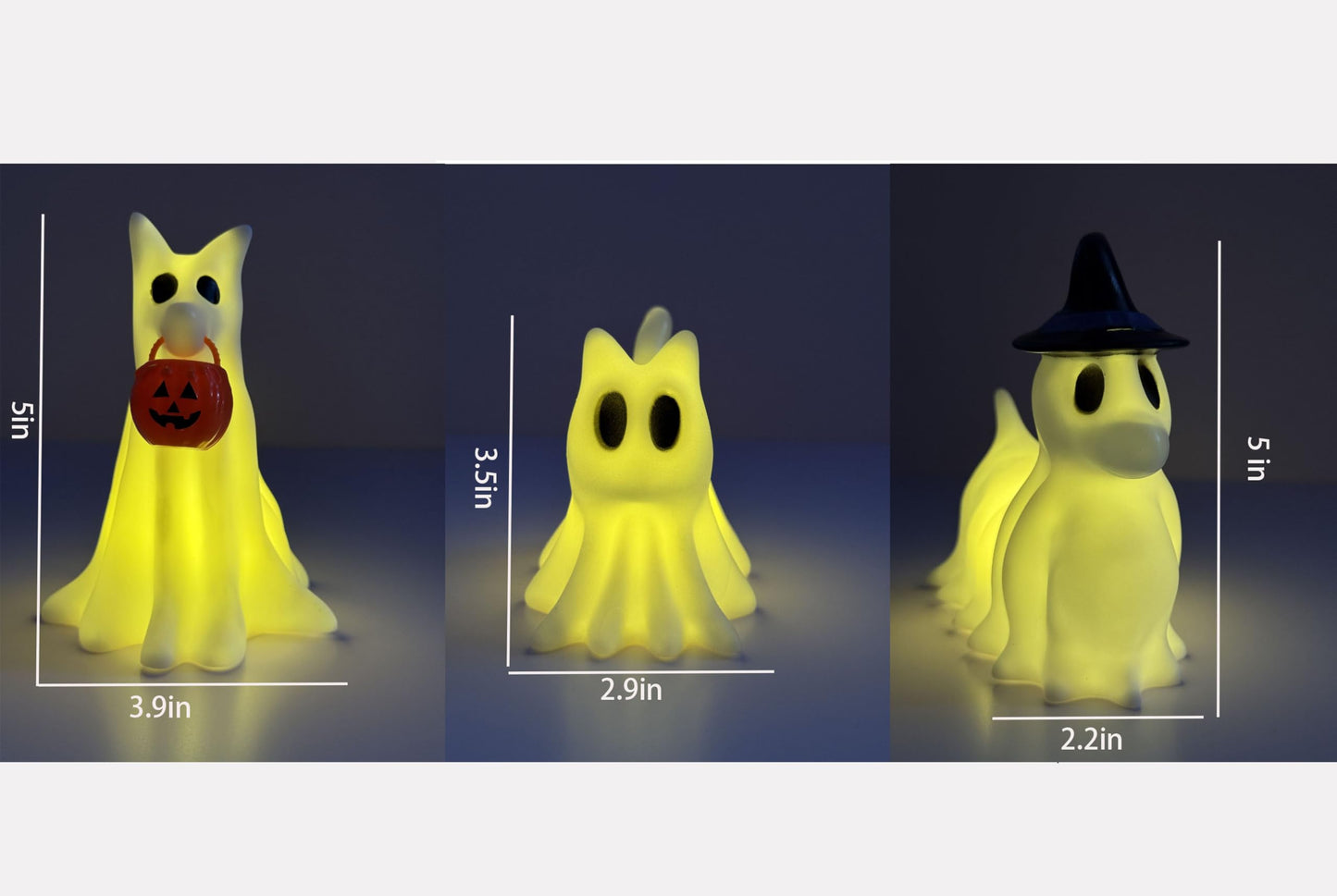 Cute Halloween Decorations Indoor, Ghost Dogs and Ghost Cat Halloween Decor with Witch Hat for Home Kitchen Mantel Tabletop Decor