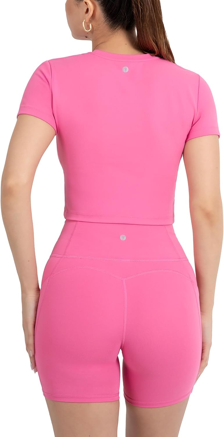 YITTY Active Ultraluxe Essential Crop Tee - 4-Way Stretch Athleisure Top for Women