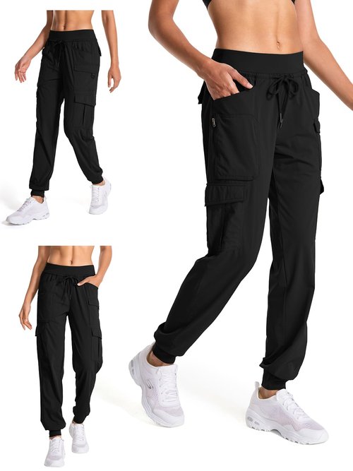 linlon Womens Hiking Pants Quick Dry UPF 50 Casual Pants Lightweight Camping Travel Safari Work Cargo Joggers Pants #2071-Black-L