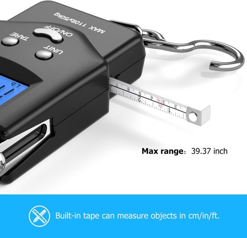 Dr.meter Fishing Scale - 110lb Digital Luggage Scale with Backlit LCD Display & Measuring Tape | Compact Pocket Size