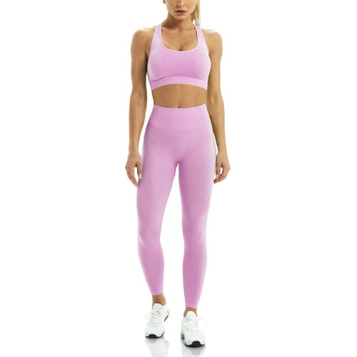 WodoWei Women 2 Piece Workout Outfits Sports Bra Seamless Leggings Yoga Gym Activewear Set (YO610-Sorbet Pink Marl-L)