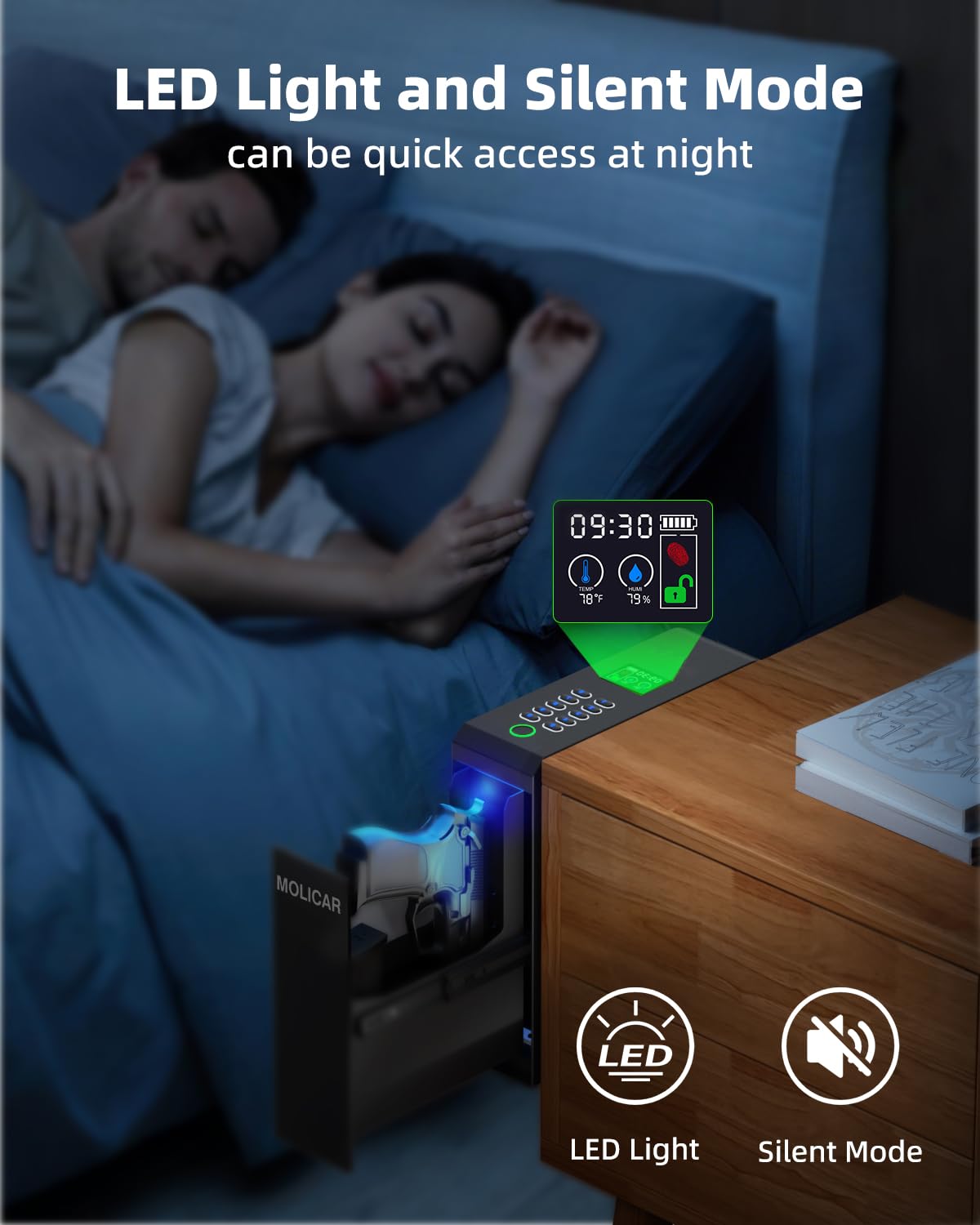 Biometric Gun Safe for Handgun Fingerprint 3 Ways Quick Access Slider Pistol Safe, Mounted Bedside Gun Lock Box for Nightstand, Bed, Desk, Wall, Dresser