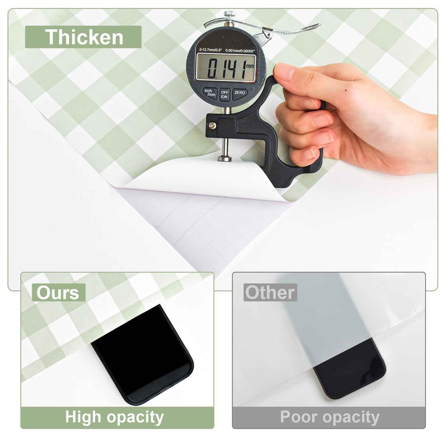 Cohoo Home Green Plaid Peel and Stick Wallpaper Boho Plaid Contact Paper for Cabinet Green Checkered Geinham Contact Paper Self Adhesive Removable Wallpaper Bathroom Nursery Waterproof 17.3inW 197inL