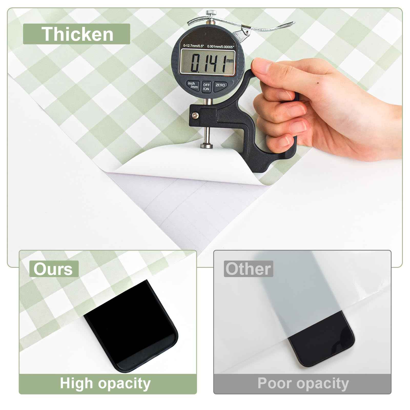 Cohoo Home Green Plaid Peel and Stick Wallpaper Boho Plaid Contact Paper for Cabinet Green Checkered Geinham Contact Paper Self Adhesive Removable Wallpaper Bathroom Nursery Waterproof 17.3inW 197inL