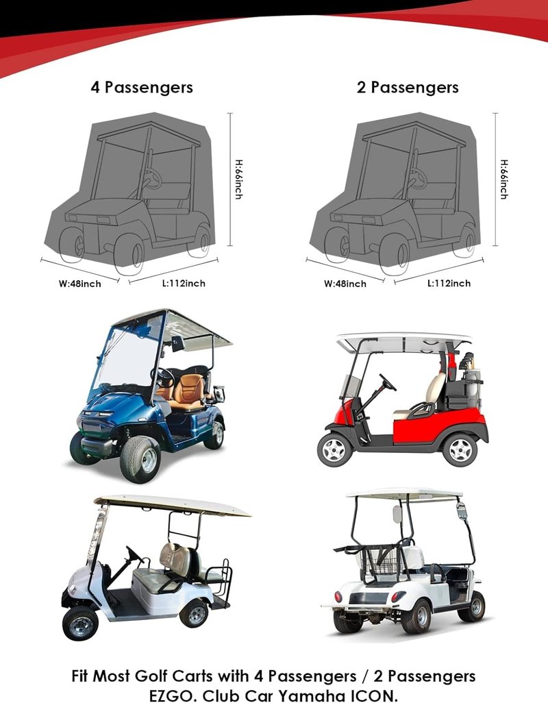 K-Musculo Golf Cart Cover, 2+2 Passenger Fits EZGO, Club Car, Yamaha, Heavy Duty Marine Grade Fabric, Waterproof & Windproof Outdoor All-Weather (600D-PU, 600D)