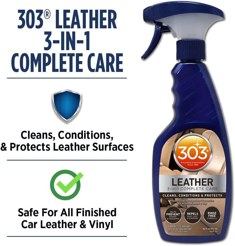 303 Products Leather Care - 3-In-1 Cleaner, Conditioner & Protector - Rinse-Free Formula, 16 fl. oz.