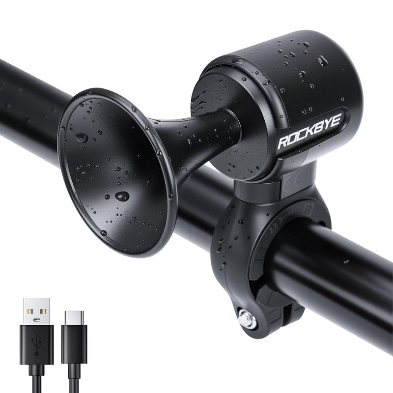 POWVINE Electric Bike Horn 120dB Loud Bike Horn for 22.2-25.5mm Round Handlebars, USB Rechargeable Bicycle Horn, IP65 Waterproof, Easy Install for Mountain Bike/E-Bike/Scooter/Adults