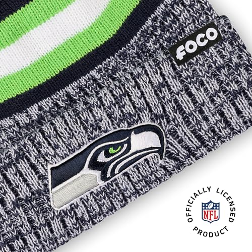 Seattle Seahawks Pom Beanie Hat - Heather Stripe - One Size