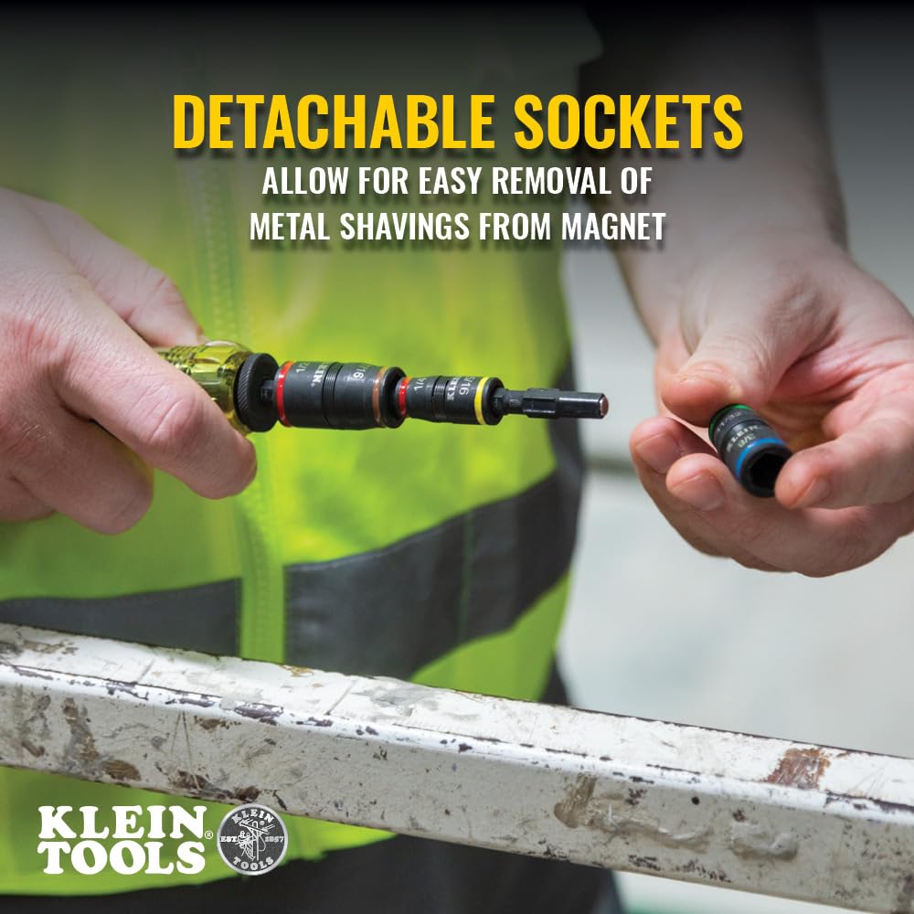 Klein Tools 32308F Impact Driver Set, 10-in-1 Stubby Screwdriver Driver Set, Hex Flip Socket, 7 Bits, 1/4-Inch Bit Holding Feature, 10-Piece