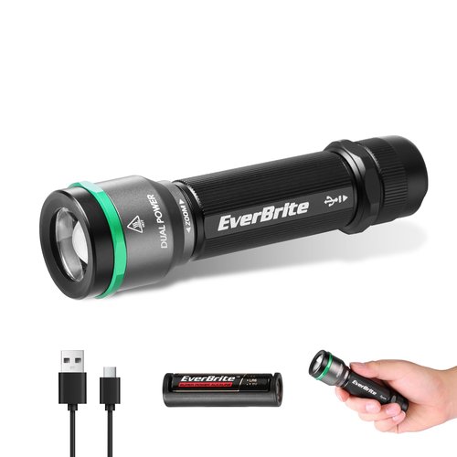 EverBrite 1000LM Small Flashlight, 5 Modes Zoomable Dual Power Flashlight, Mini Flashlights High Lumens, Rechargeable or AA Battery, Pocket Flashlight for Home, Emergency, Hiking, Camping