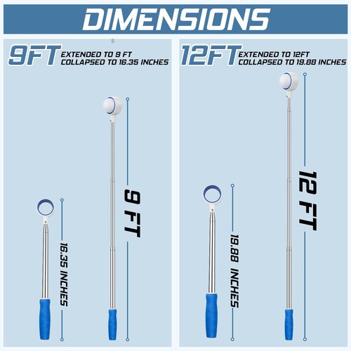 prowithlin Golf Ball Retriever Telescopic, Non-Rust Golfing Tool with a Rubber Loop to Pick up Balls in Water, Great Accessory and Gift for Men's Golfers (Blue, 12ft)