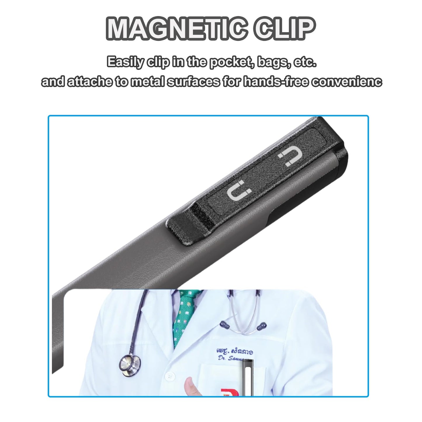 Small Rechargeable Pen Flashlights with COB Work Light, Portable LED Pocket Flashlight Bright Flashlights for Home, Car, Emergencies, with USB-C Charge, 6 Light Modes, LCD Display (Grey)