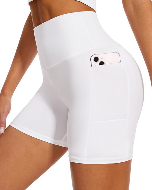 DHSO High Waisted Biker Shorts for Women | Tummy Control Fitness & Yoga Gym Shorts - 5" Length