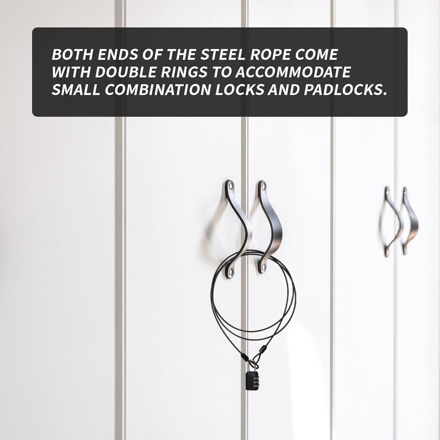 S SYDIEN Cable Lock Double Loops 6.6Ft Long Black Security Cable with Lock, Bike Locks Cables 2.5mm Braided Steel Coated Safety Cables Wire for Luggage, Outdoor, Clothesline (2 Pack)