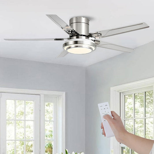 RIIGOOG 42 inch Ceiling Fans with Lights, Modern Low Profile Ceiling Fan with Light and Remote Control, Flush Mount, Reversible, 3CCT, Dimmable, Brushed Nickel Ceiling Fans for Bedroom Living Room