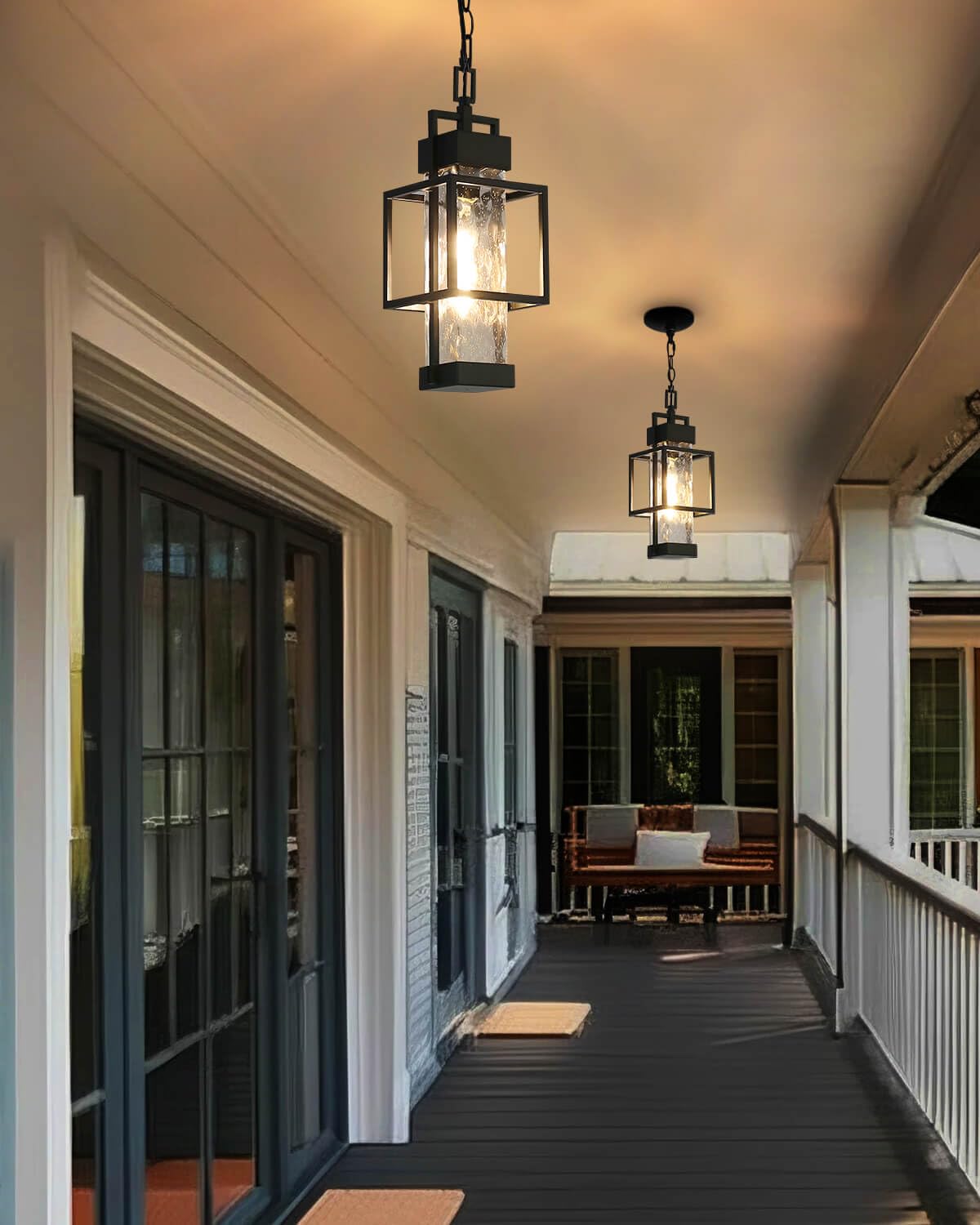 Zinola Outdoor Pendant Light for Porch, Waterproof Hanging Ceiling Lantern with Water Glass, Black Exterior Light Fixture for Front Door Gazebo Entryway, E26 Base, LED Bulb Included