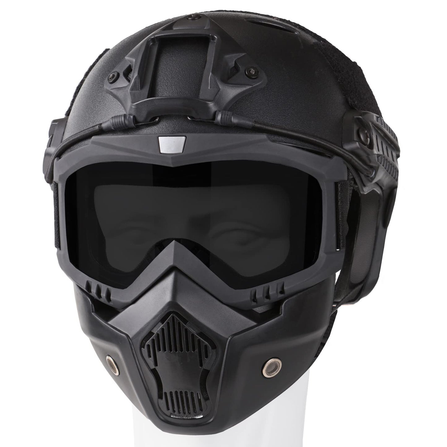 VPZENAR Airsoft Helmet and Full Face Mask,Paintball Black Helmet with NVG Mount Side Rail,Men's Military Costume Tactical Gear(PJ-BKGrey)