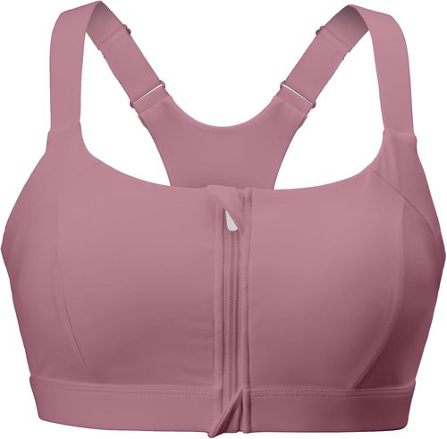 FLORATA Women's Sports Bra - Seamless Zip Front Design | Wire-Free & Padded Yoga Bra with Removable Cups