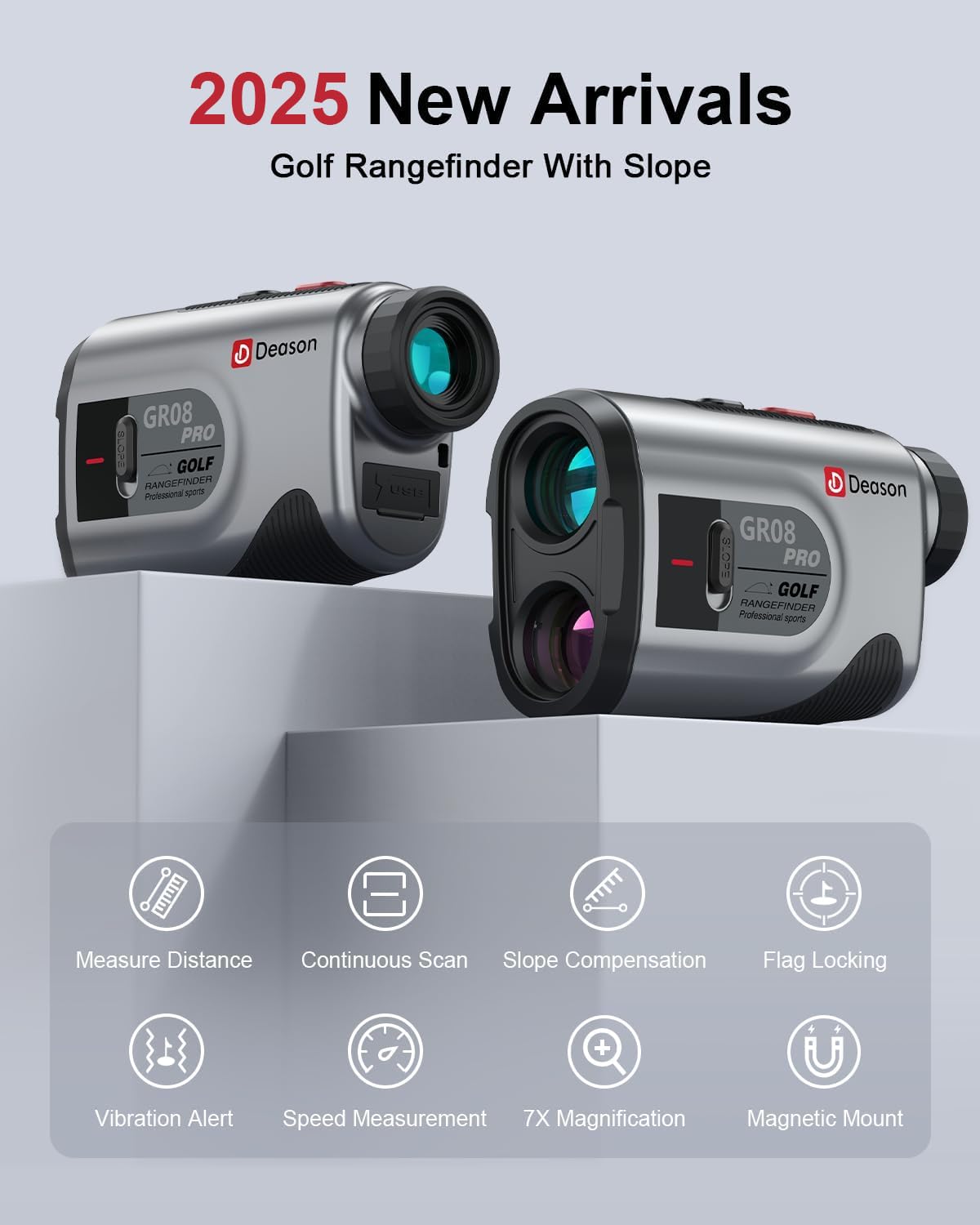 Golf Rangefinder with Slope, Golf Laser Rangefinder with Bag, 1300 Yards Rechargeable Range Finders Golfing with Flag Lock Vibration,LED Optical Lens7X Magnification,Speed Mode (Grey)