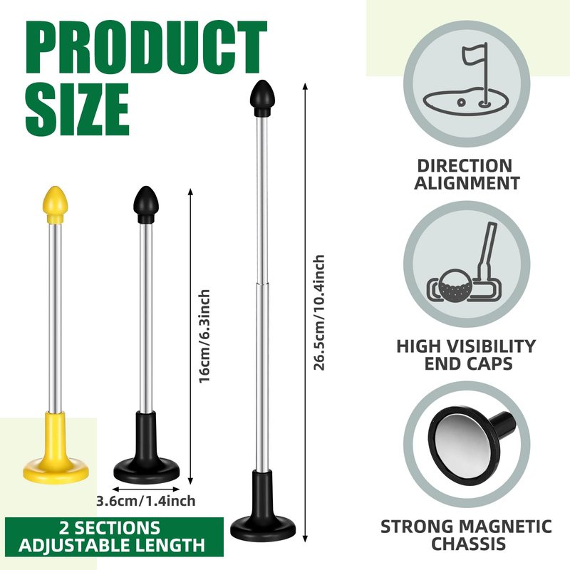 2 Pcs Golf Alignment Sticks Magnetic Golf Alignment Rods Golf Club Lie Angle Tool Plastic Golf Swing Training Aid 2 Section Retractable Golf Alignment Rods Golf Direction Indicator Gift (Black Yellow)