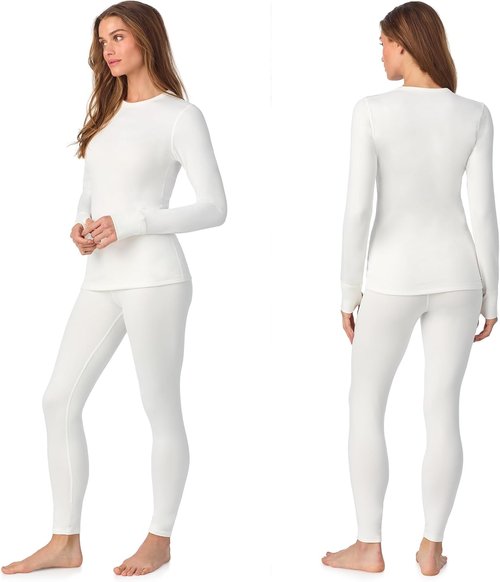 Cuddl Duds Women's Heavyweight Fleece Lined Thermal Set - Long Sleeve Top & Leggings for Winter Comfort