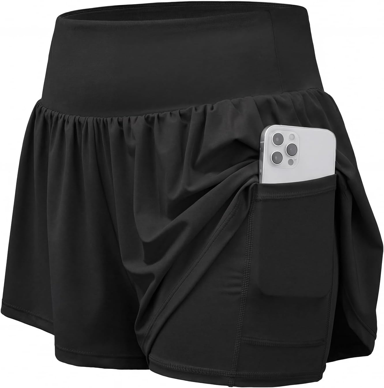 Stelle Women’s 2-in-1 Running Shorts - Flowy High-Waisted Athletic Gym Shorts with Pockets