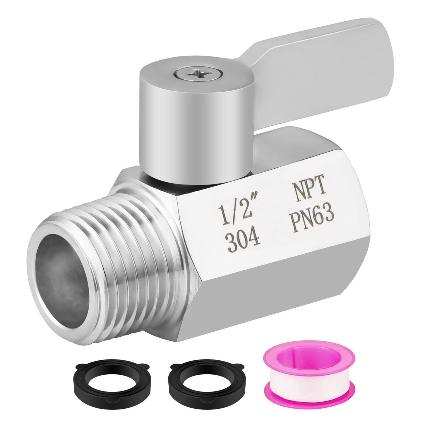Shower Shut Off Valve, Shower Head Shut Off Valve with Handle Lever, 1/2" NPT Water Flow Control Valve, 304 Lead-Free Stainless Steel Mini Ball Valve Adjustable Water Pressure Regulator（1 Packs）