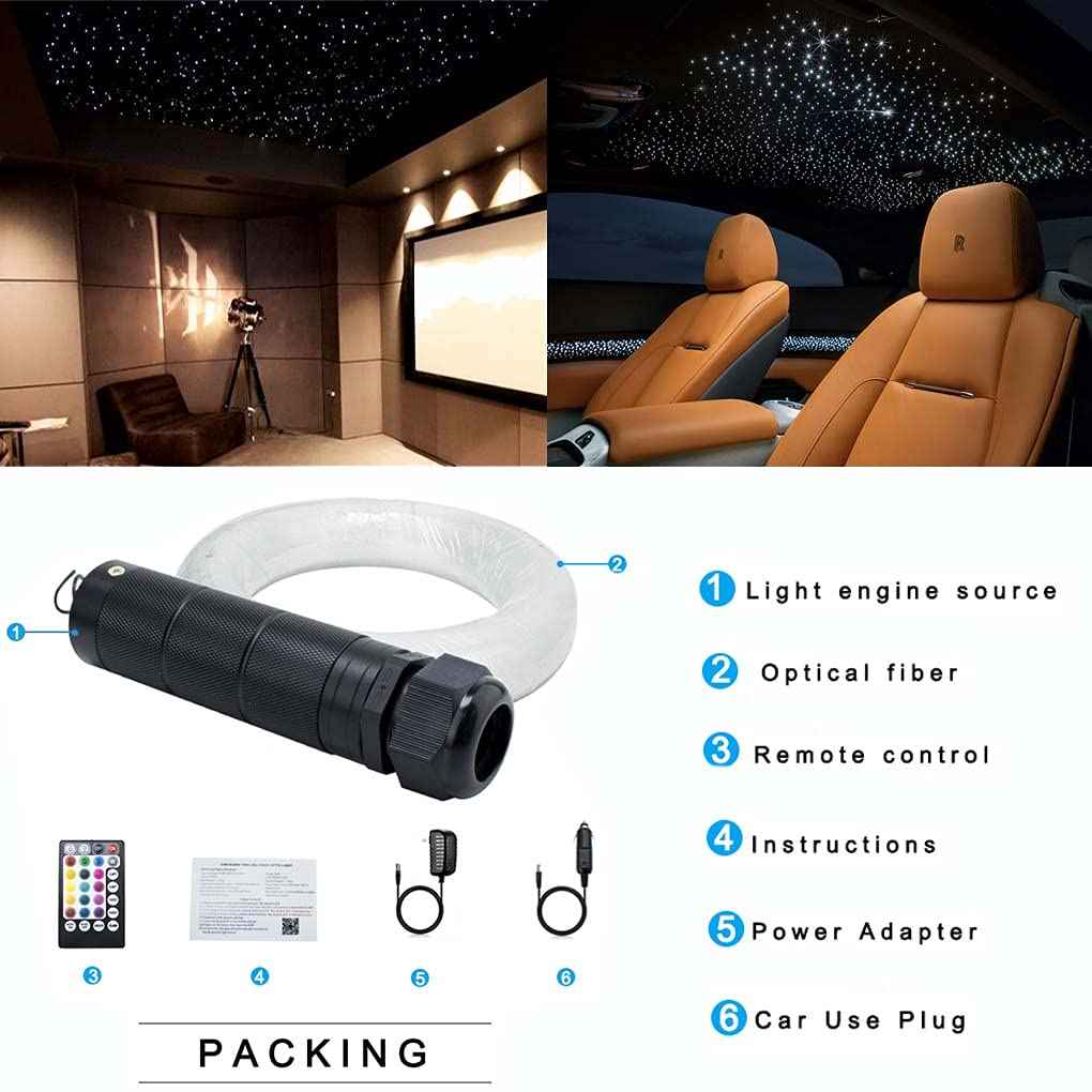 AZIMOM Car Use Bluetooth 6W RGBW LED Fiber Optic Lights Star Ceiling Light Kit APP Remote Controller 450pcs 0.03in 6.5ft Optic Cable Music Mode Sensory Lighting Indoor Home Interior Decoration