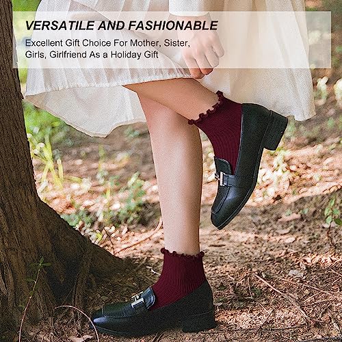 Cotton Ankle Socks - Ruffle Crew Style in Wine Red - 1 Pair
