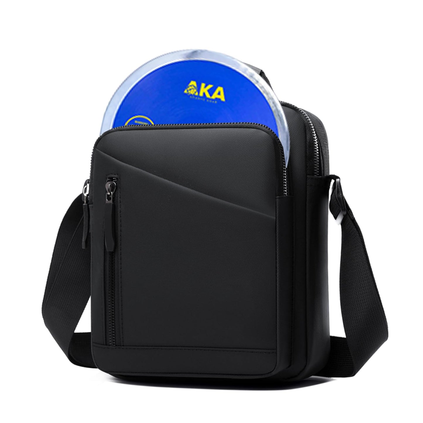 AKABIKE Discus Carrier Bag, Track and Field Discus Bag with Adjustable Strap, 2 Large Pockets, Discus Pouch, Discus Equipment Athletics Accessories (Black)