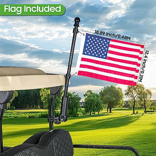 Black 10L0L Golf Cart Flag Holder Kit with Embroidered USA Flag & 12x18" Flag