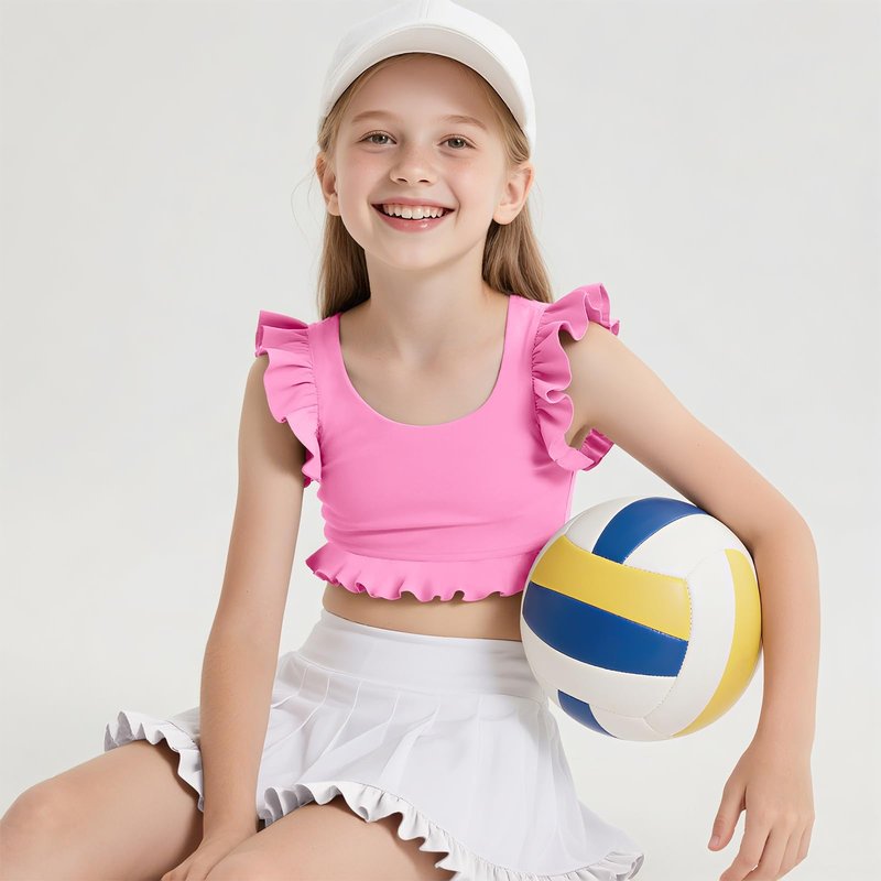 Girls Training Bra Athletic Sports Bra for Kids Cute Ruffle Comfort Dance Yoga Crop Tops 7-14 Years Black