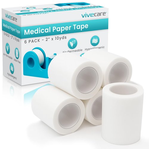 Vivecare Medical Paper Tape - Hypoallergenic Surgical Tape for Wound Care - Breathable, Gentle & Latex-Free First Aid Tape - Easy-to-Tear Adhesive Tape for Sensitive Skin, Bandages & Gauze (2''x10yd)