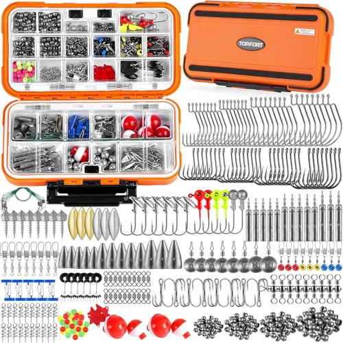 343pcs Fishing Accessories Kit with Tackle Box - Includes Hooks, Sinkers, Weights & More
