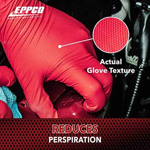 EPPCO Grease Bully 7-Mil Red Nitrile Gloves Disposable Powder Free, Latex Free Textured Superior Grip Glove, Singles