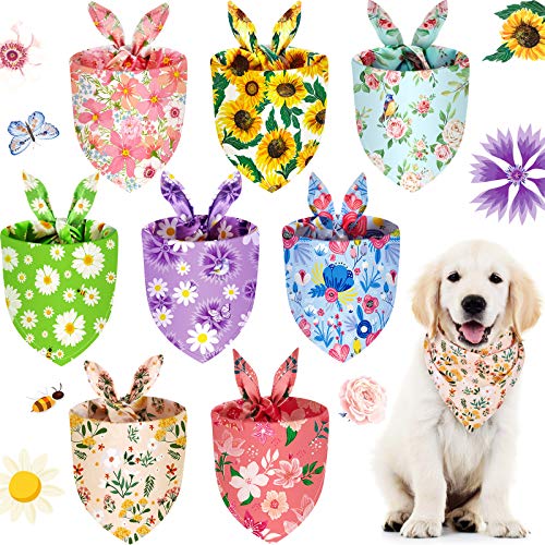 Weewooday 8 Pcs Dog Bandanas for Girls — Floral Sunflower Daisy Prints, Reversible 17x17in, Includes Cute Pattern Variation