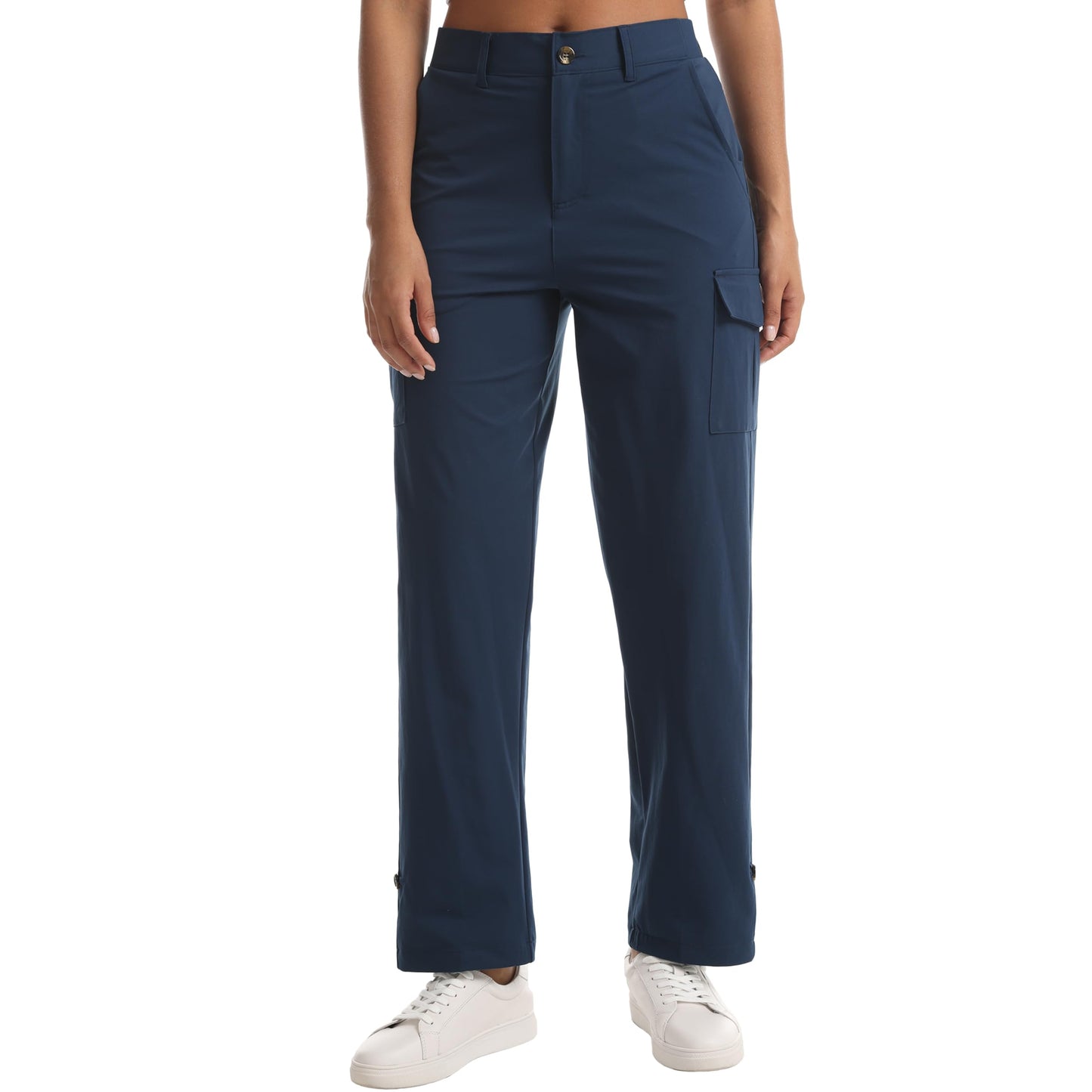zsenoxaxi Women's Lightweight Hiking Pants Stretchy Quick Dry Capri Cargo Pants with Pockets for Golf Casual Travel Outdoor(Dark Blue,L)