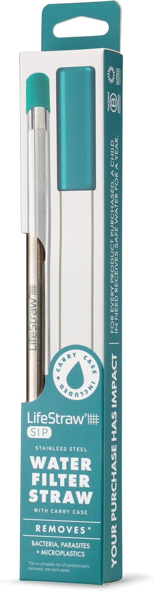 LifeStraw Sip - Reusable Stainless Steel Water Filter Straw for Clean Drinking Water