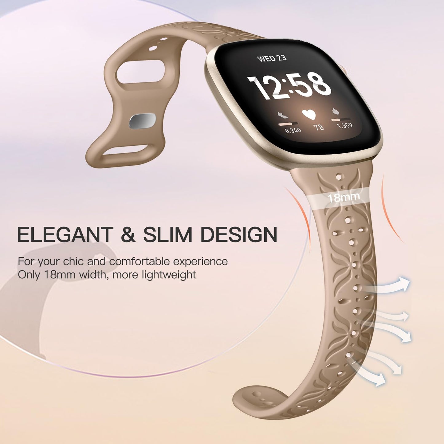 Maledan Engraved Pattern Band Compatible With Fitbit Sense/Versa 3/4 and Sense 2, Breathable Sport Strap Bracelet Wrist Band for Men and Women