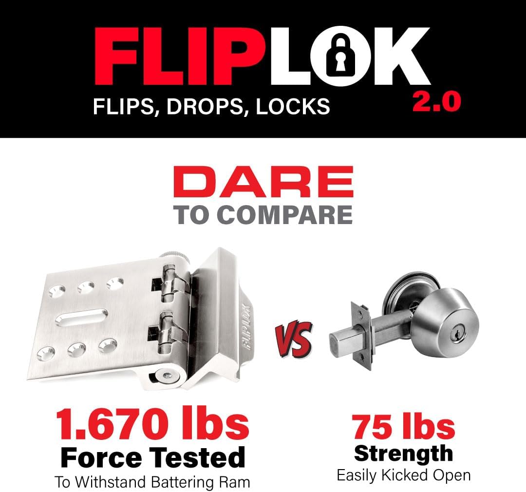 FlipLok Keyless High Security Door Lock - 10X Stronger Than Deadbolt, Silver