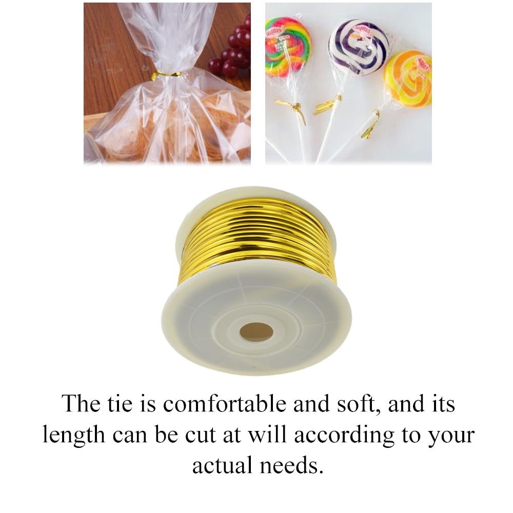 HAHIYO 100Yards/300Feet/91M Gold Metal Twist Ties for Bread, Candy, Coffee, Plant Garden, Cellophane Treat, Gift Wrapping, Plastic Bags - Halloween Party, Cake Present, Art Craft