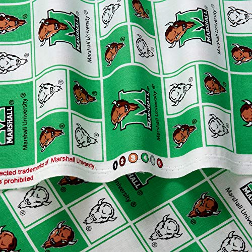 Marshall University Cotton Fabric by the Yard - Green/White