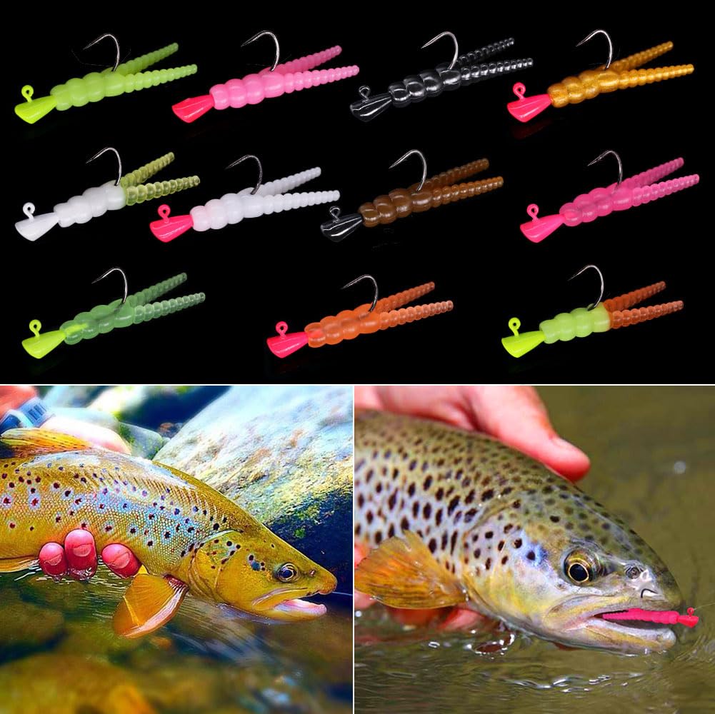 LURELINK 165-Piece Trout Lure Kit for Creek & River Fishing Gear with Split Tail Grub Worms, Shad Dart Jig Heads, Floats & Sinkers - Ideal for Seasonal Trout Crappie & Panfish